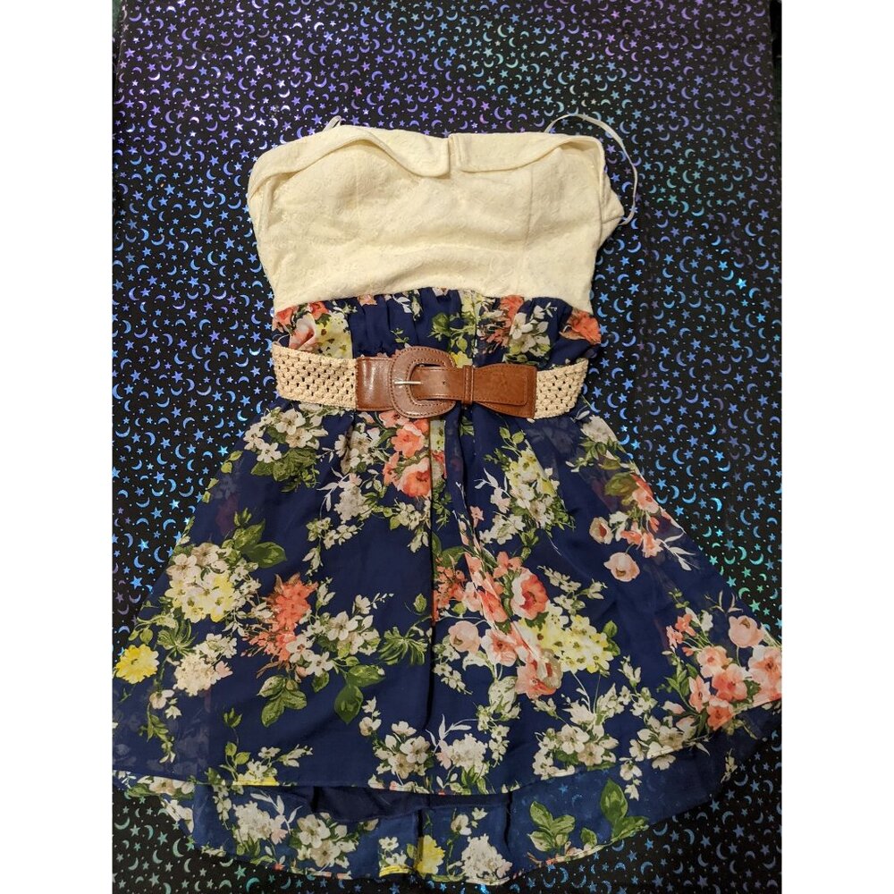 City Triangles Cream And Floral Strapless Mini Dress With Belt 13